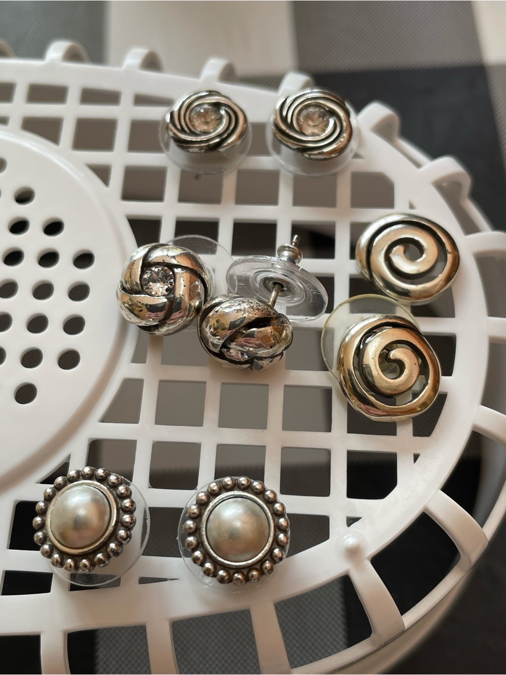 4x Brighton Silver-Tone Stud Earring Set - Classic Swirl & Pearl Styles